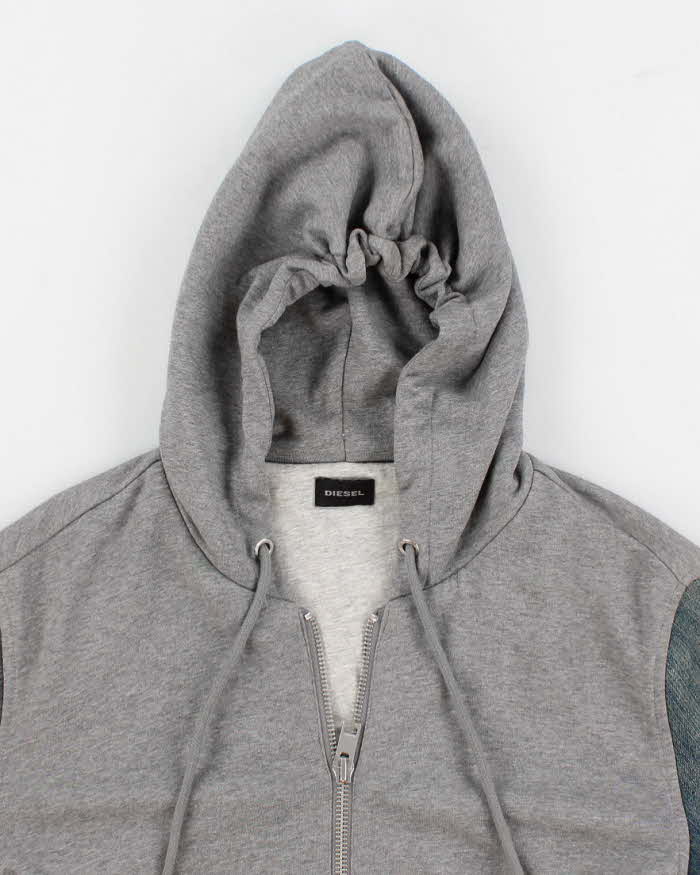 Mens Distressed Denim and Grey Cotton Diesel Hoodie - L