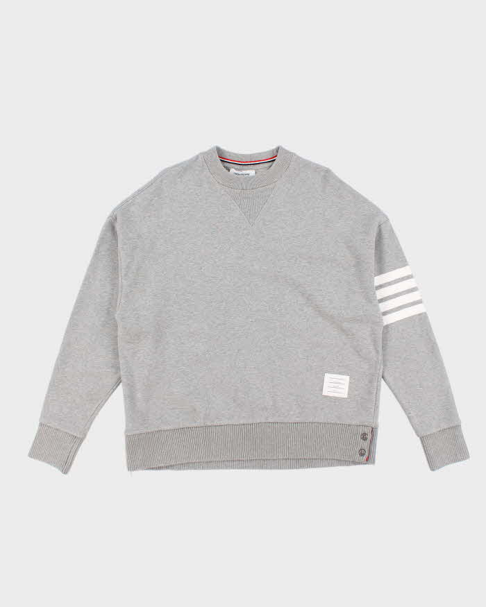 Mens Grey Thom Browne Classic Stripes Sweatshirt - L
