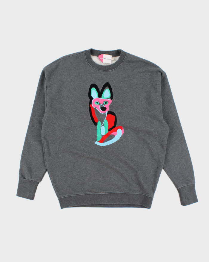 Mens Grey Maison Kitsune Abstract Fox Embroidered Hoodie - M