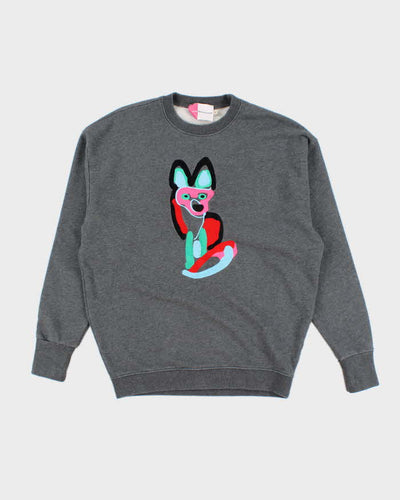 Mens Grey Maison Kitsune Abstract Fox Embroidered Hoodie - M
