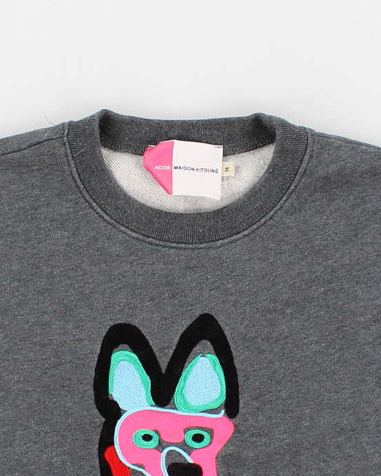Mens Grey Maison Kitsune Abstract Fox Embroidered Hoodie - M