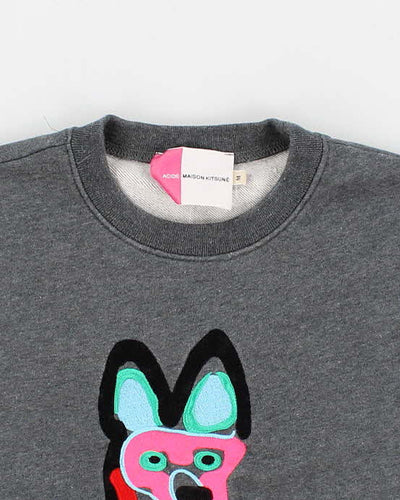 Mens Grey Maison Kitsune Abstract Fox Embroidered Hoodie - M