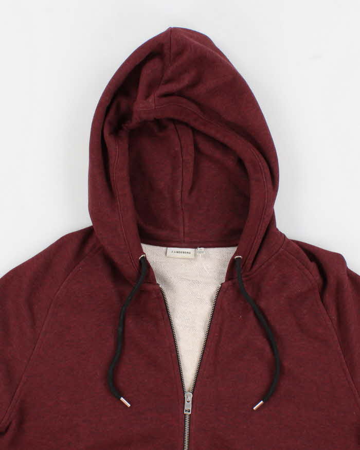 Mens J Lindeberg Zip Up Burgundy Hoodie - XL