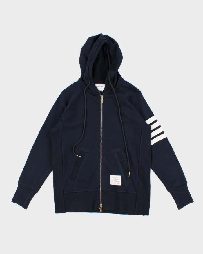Mens Thom Browne Navy Zip Up Hoodie - S