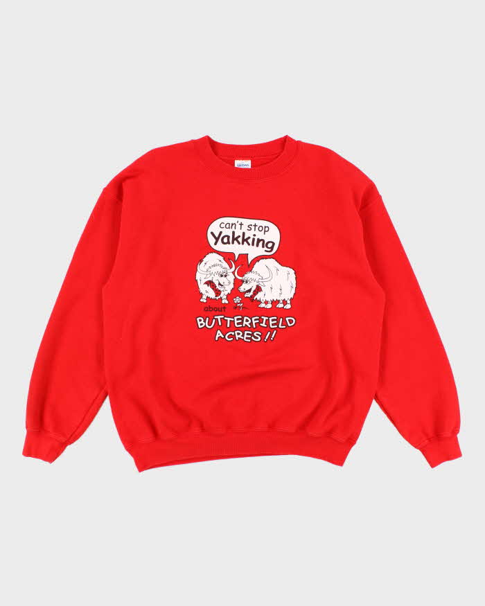 Mens Red Cartoon Print Pullover Sweatshirt - L
