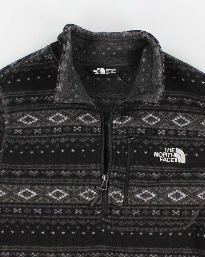 Mens Grey The North Face Half Zip Patterned Fleece - S
