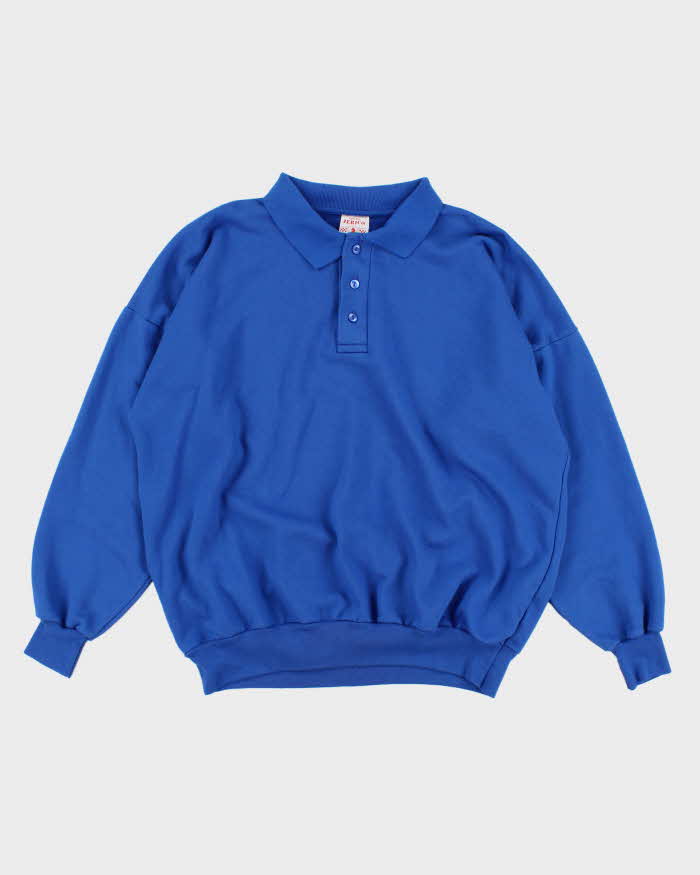Mens 1980s Blue Collared Sweatshirt - L