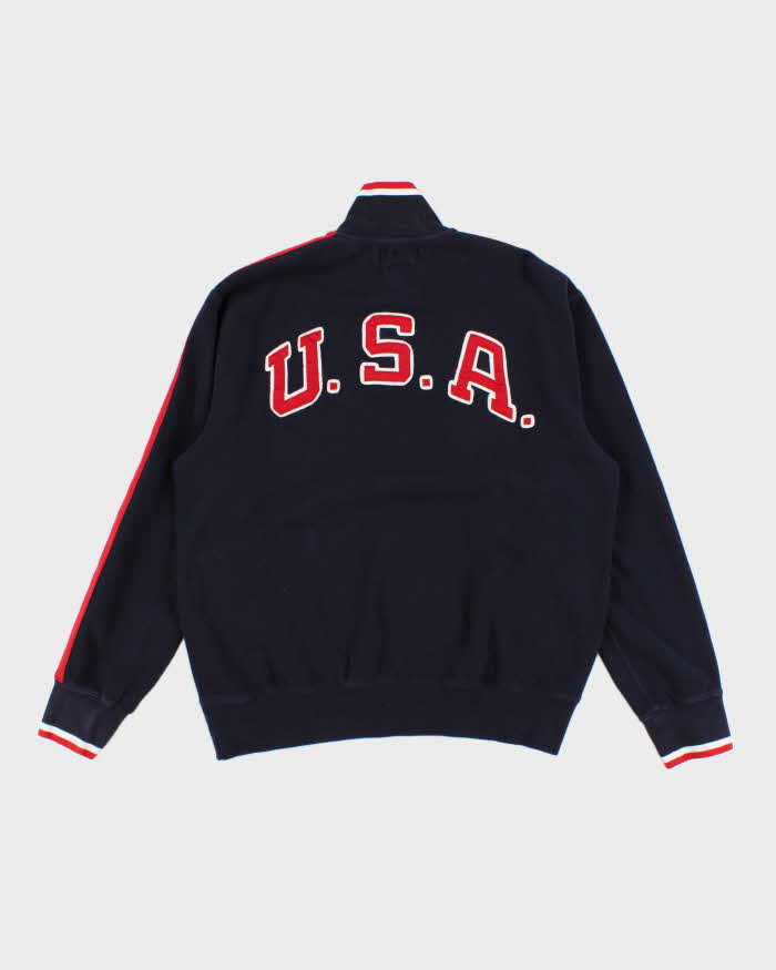 Vintage 90s Mens Navy Polo Team USA Quarter Zip Sweatshirt - L