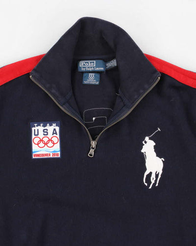 Vintage 90s Mens Navy Polo Team USA Quarter Zip Sweatshirt - L