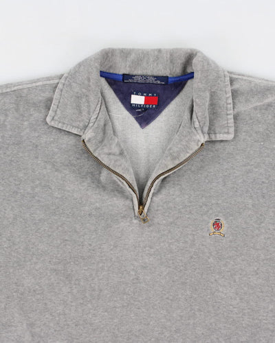 Vintage 90s Tommy Hilfiger Velvet Quarter Zip Sweatshirt - L