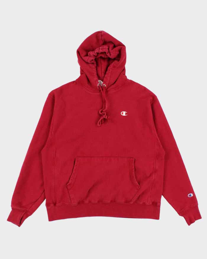00s Champion Red Reverse Weave Hoodie - L