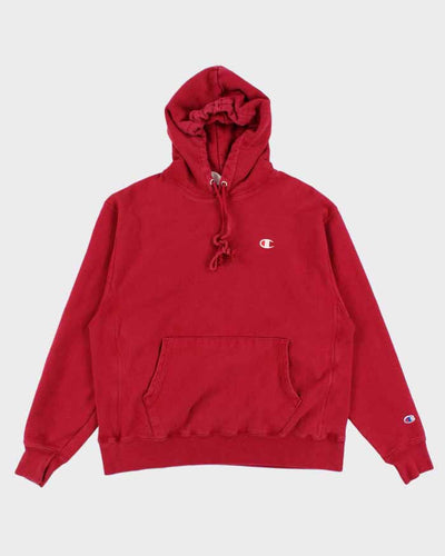 00s Champion Red Reverse Weave Hoodie - L