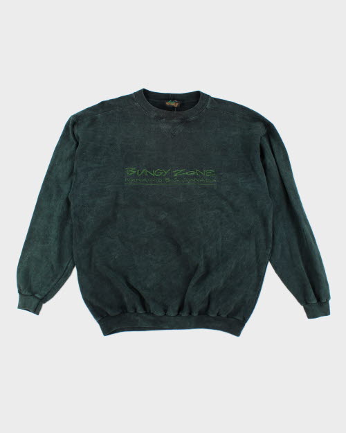 Vintage 90's Green Acid Wash Embroidered Sweatshirt L Rokit