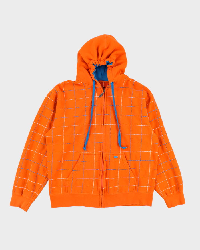 Vintage Rip Zone Checked Zip Up Hoodie - L