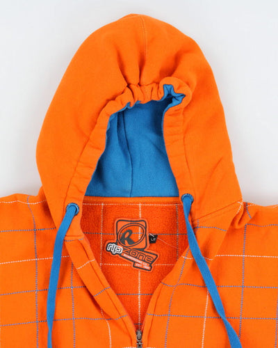 Vintage Rip Zone Checked Zip Up Hoodie - L