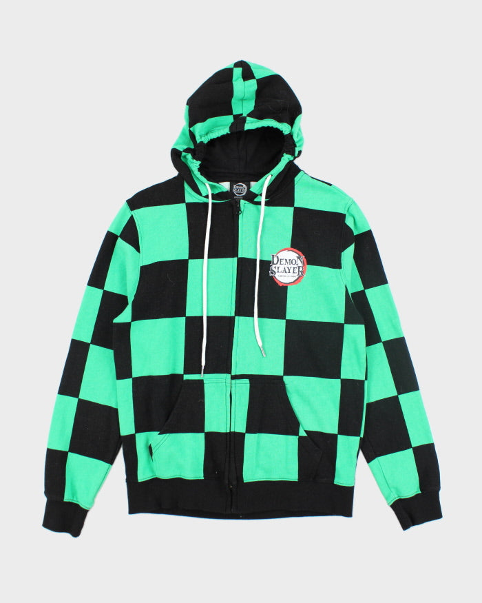 Vintage Y2K Demon Slayer Anime Checked Zip Up Hoodie - M