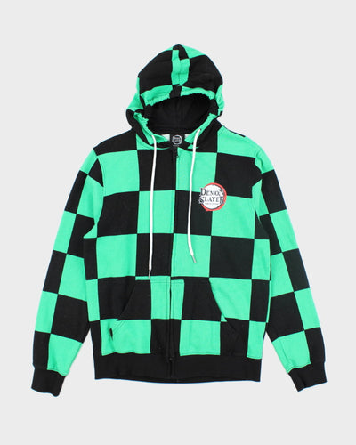 Vintage Y2K Demon Slayer Anime Checked Zip Up Hoodie - M