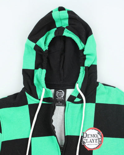 Vintage Y2K Demon Slayer Anime Checked Zip Up Hoodie - M