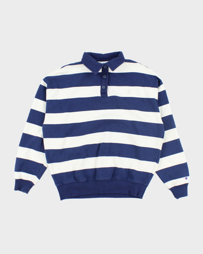 Vintage Champion Striped Quarter Button Sweatshirt - S