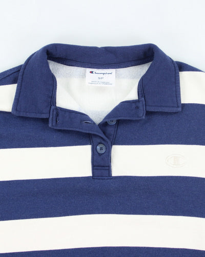 Vintage Champion Striped Quarter Button Sweatshirt - S