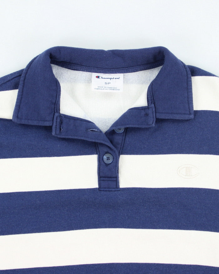 Vintage Champion Striped Quarter Button Sweatshirt - S