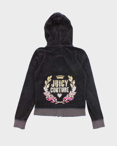 Vintage Y2K Juicy Couture Sequined Back Print Zip Up Hoodie - S