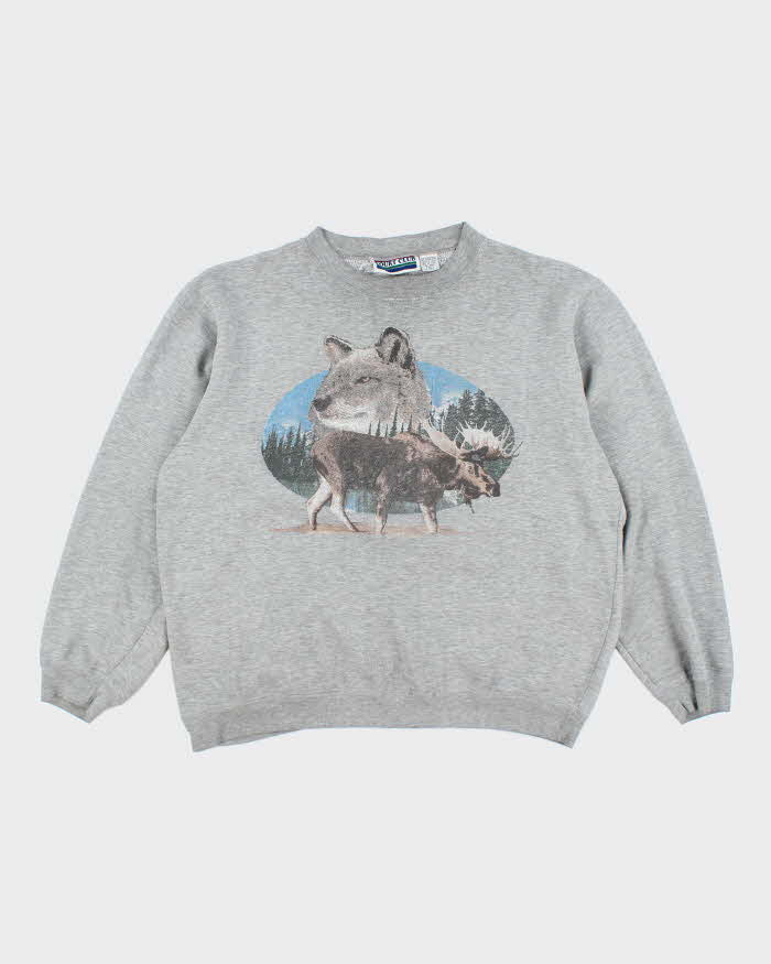 Vintage 90's Wolf &amp; Moose Graphic Print Sweatshirt - L