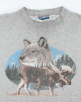 Vintage 90's Wolf &amp; Moose Graphic Print Sweatshirt - L