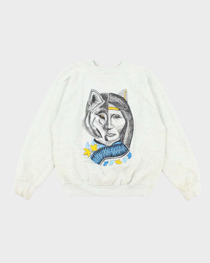 Vintage 90's Half Face Wolf Graphic Print Sweatshirt - L