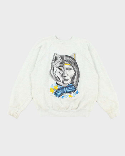 Vintage 90's Half Face Wolf Graphic Print Sweatshirt - L