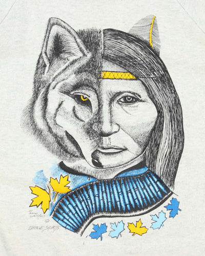 Vintage 90's Half Face Wolf Graphic Print Sweatshirt - L
