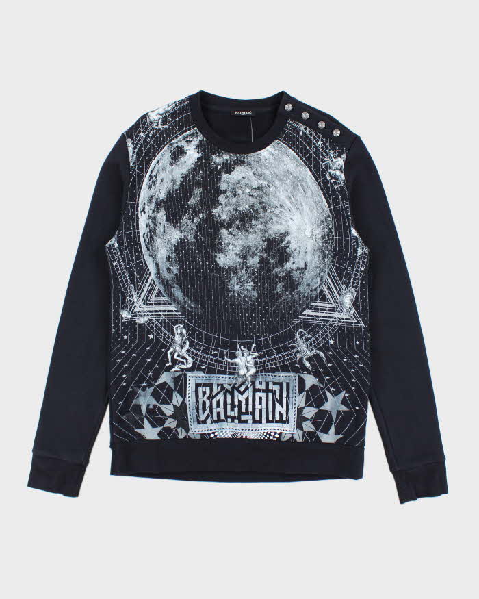 Vintage 90's Balmain All Over Print Gothic Style Sweatshirt - XL