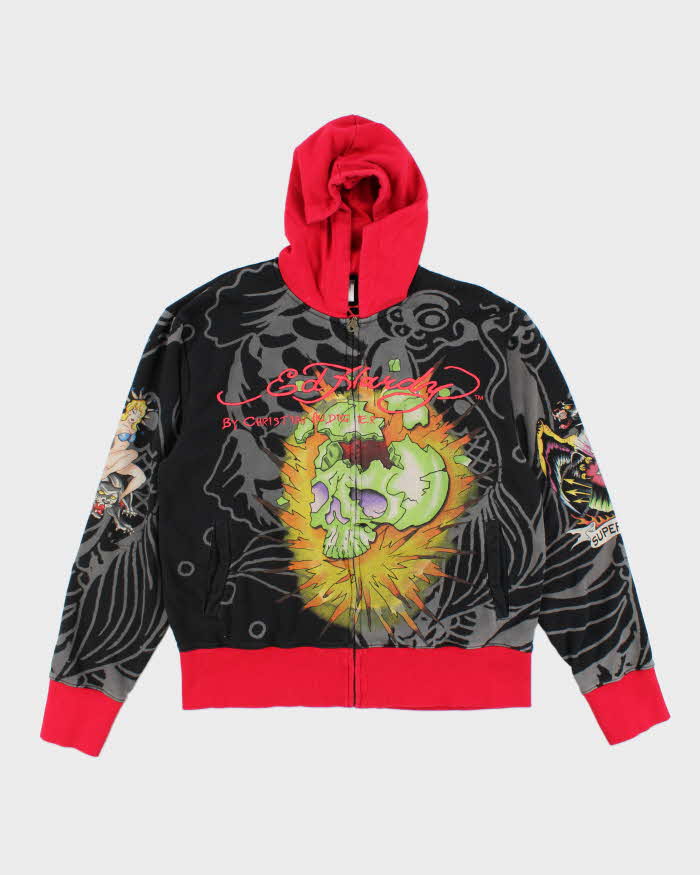 Vintage Y2K Ed Hardy All Over Print Zip Up Hoodie - XXL