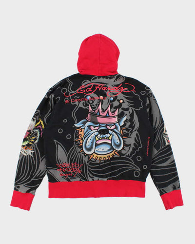 Vintage Y2K Ed Hardy All Over Print Zip Up Hoodie - XXL