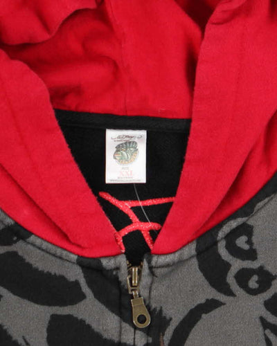 Vintage Y2K Ed Hardy All Over Print Zip Up Hoodie - XXL