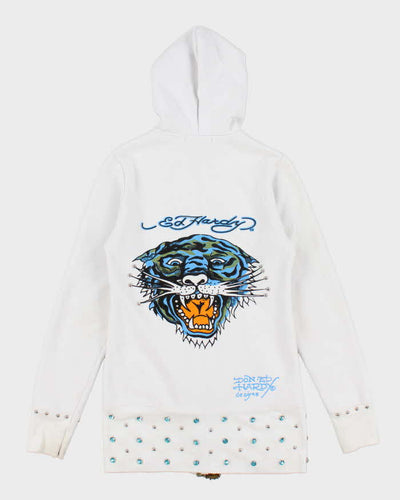 Vintage Y2K Ed Hardy Sequined Graphic Print Zip Up Hoodie - XL