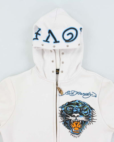 Vintage Y2K Ed Hardy Sequined Graphic Print Zip Up Hoodie - XL