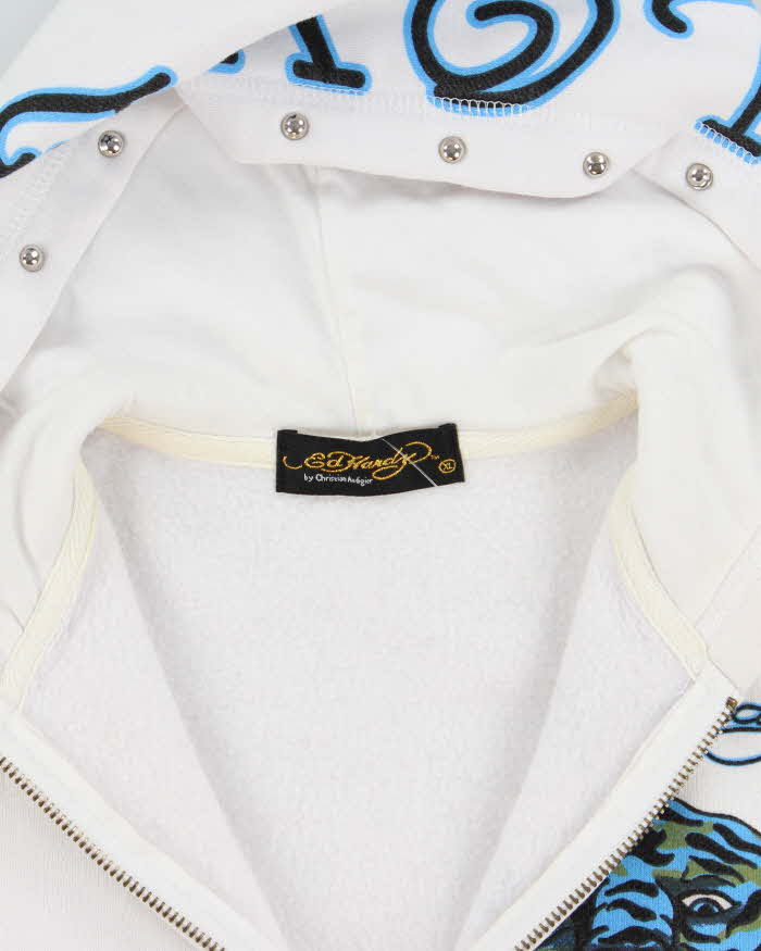 Vintage Y2K Ed Hardy Sequined Graphic Print Zip Up Hoodie - XL