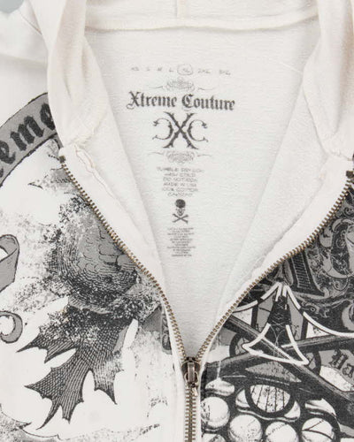 Vintage Y2K Xtreme Couture Gothic Print Zip Up Hoodie - XL