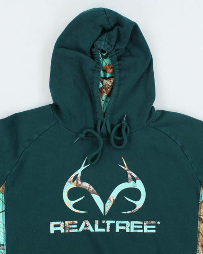 Vintage Y2K Real Tree Embroidered Blue Camo Logo Hoodie - M