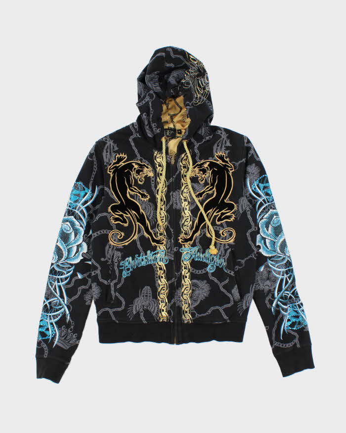 Vintage Y2K Christian Audiger Sequined Graphic Print Zip Up Hoodie - S