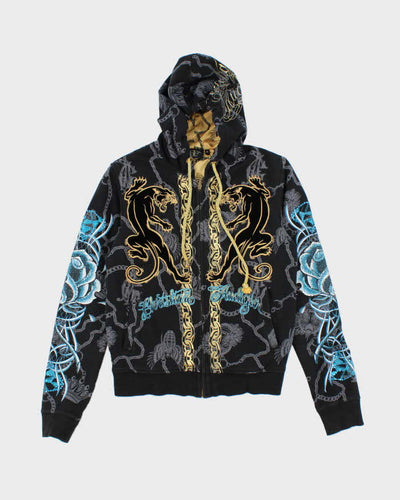 Vintage Y2K Christian Audiger Sequined Graphic Print Zip Up Hoodie - S