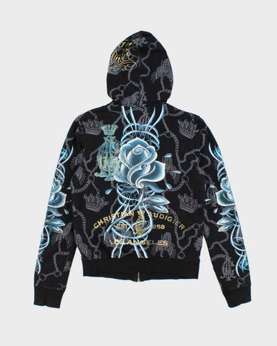 Vintage Y2K Christian Audiger Sequined Graphic Print Zip Up Hoodie - S