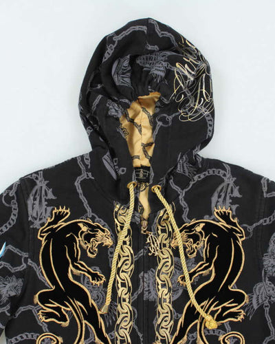 Vintage Y2K Christian Audiger Sequined Graphic Print Zip Up Hoodie - S