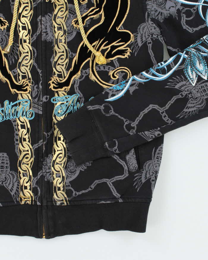 Vintage Y2K Christian Audiger Sequined Graphic Print Zip Up Hoodie - S
