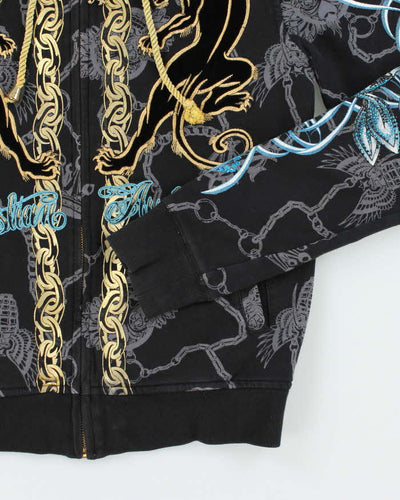 Vintage Y2K Christian Audiger Sequined Graphic Print Zip Up Hoodie - S