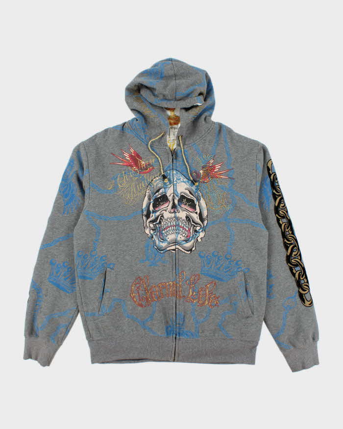 Vintage Y2K Ed Hardy All Over Printed Reversible Zip Up Hoodie - XXL