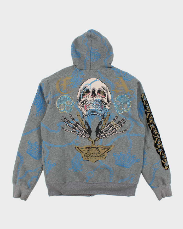 Vintage Y2K Ed Hardy All Over Printed Reversible Zip Up Hoodie - XXL