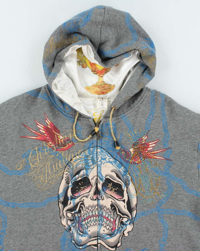 Vintage Y2K Ed Hardy All Over Printed Reversible Zip Up Hoodie - XXL