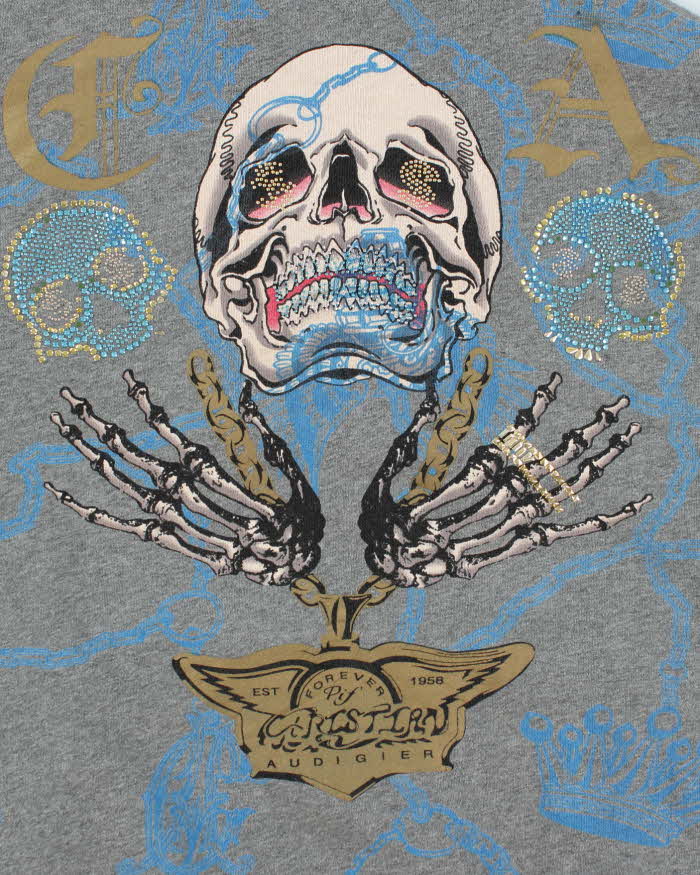 Vintage Y2K Ed Hardy All Over Printed Reversible Zip Up Hoodie - XXL